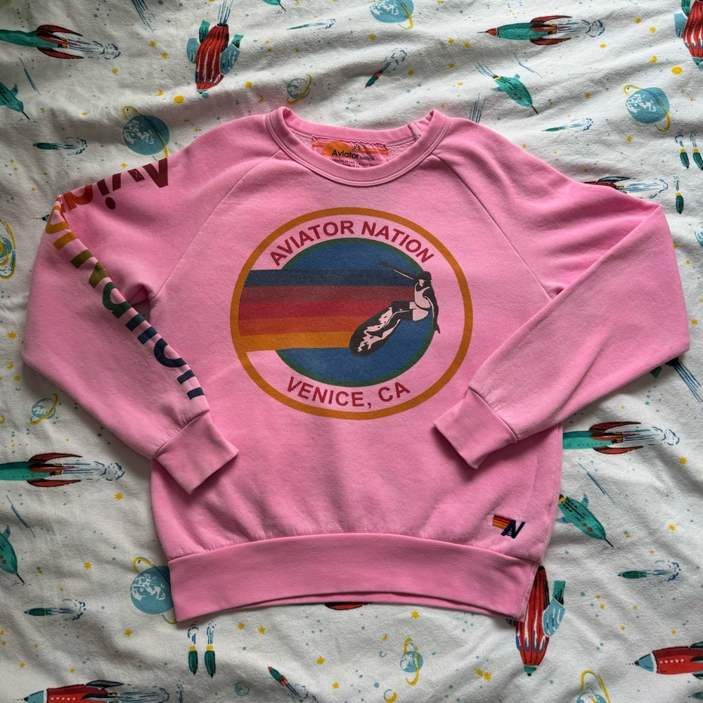 Aviator Nation Pink Logo Crewneck XS